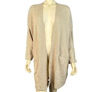 DONNI Sandwash Cardigan OS Textured Cotton Blend‎ Longline Open Front Neutral